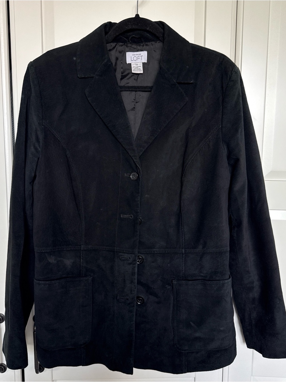 LOFT Black Suede Button-Front Blazer Jacket